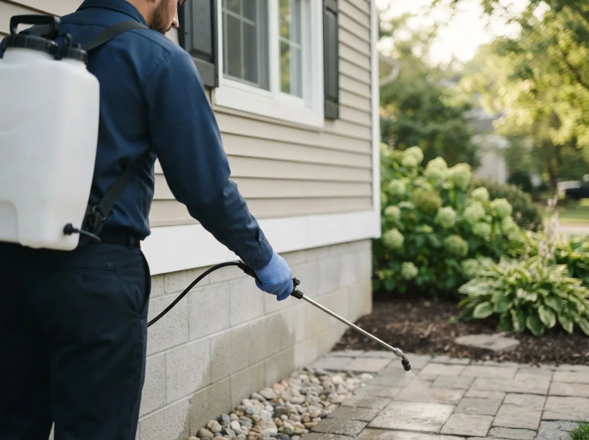 Pest control technician inspecting a home in Roxbury, VT